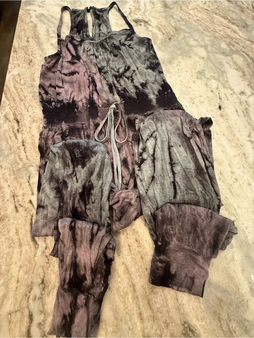 Tie-Dye Sleeveless Jumpsuit in Mauve and Charcoal